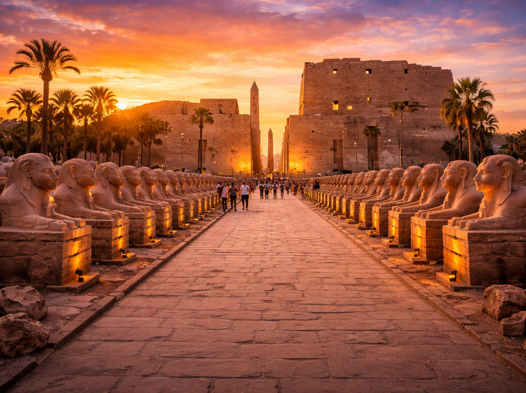 Karnak Temple columns at golden hour — Off the Beaten Track Egypt tour